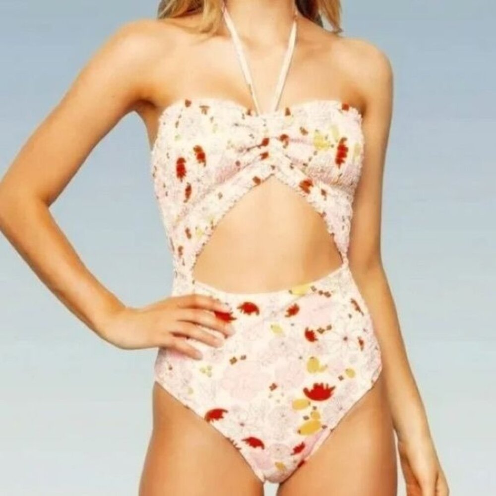 Sugar Coast by Lolli Smocked Floral Cut Out One Piece Swimsuit